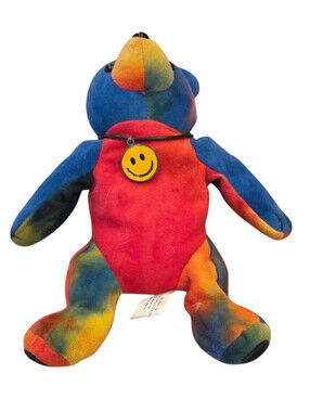 Vintage Y2K Plush Bean Bag Beanie Teddy Bear Tie Dye Hippie Boho w/ Necklace